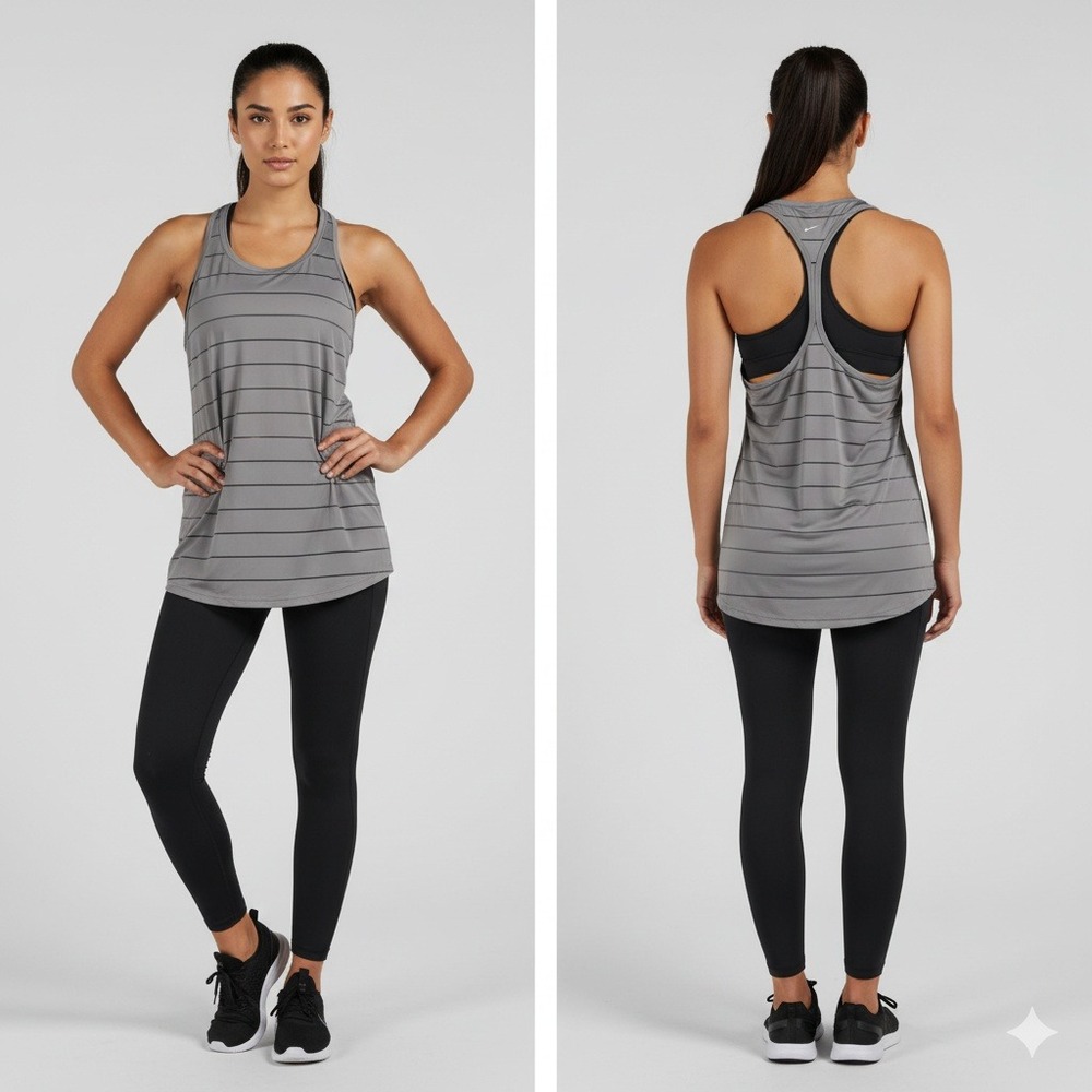 Athleta XS Tank Top Beige‎ Gray Striped Racerback Athletic Workout Sleeveless